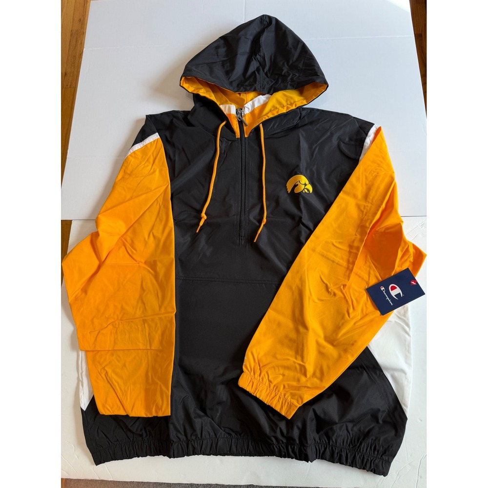 Champion Iowa Hawkeyes Mens Large Windbreaker Half Zip Pullover Jacket Black
